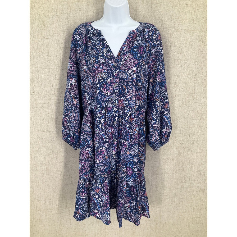 Sonoma Dress Womens M Navy Blue‎ Floral Boho Button Front Cottagecore Flowy NEW